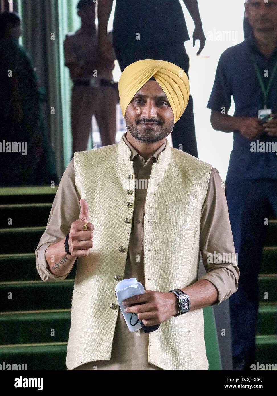 New Delhi, Inde. 18th juillet 2022. Parti AAM Aadmi (AAP) député Harbhajan Singh vu pendant le premier jour de la session de Monsoon du Parlement, à New Delhi. Crédit : SOPA Images Limited/Alamy Live News Banque D'Images