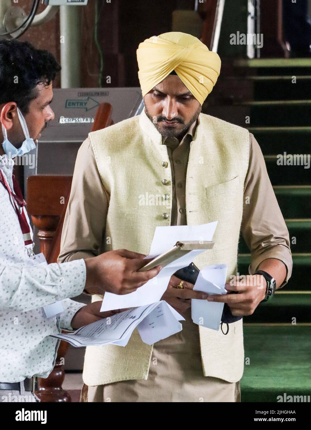 New Delhi, Inde. 18th juillet 2022. Parti AAM Aadmi (AAP) député Harbhajan Singh vu pendant le premier jour de la session de Monsoon du Parlement, à New Delhi. (Photo par Ganesh Chandra/SOPA Images/Sipa USA) crédit: SIPA USA/Alay Live News Banque D'Images