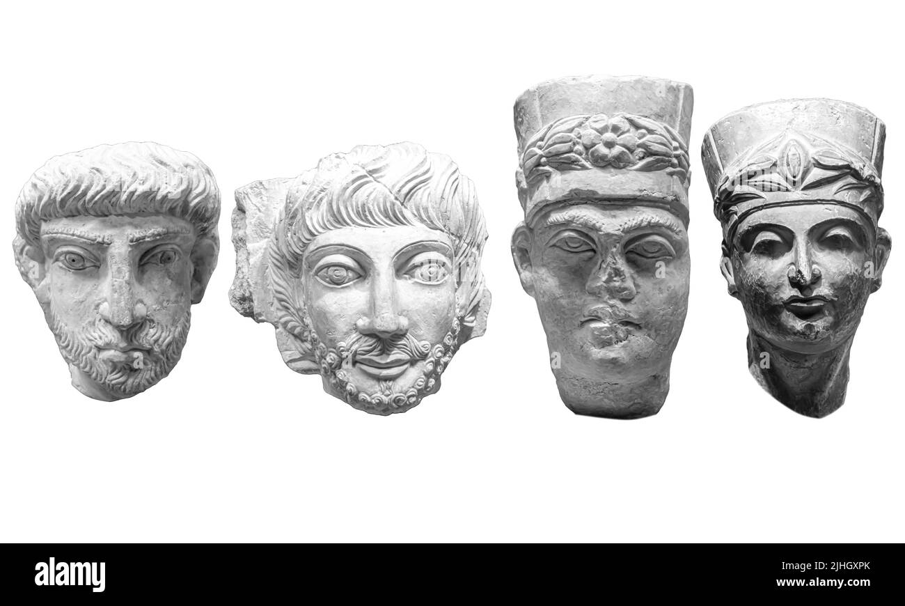 Collection de chefs d'un homme et d'une femme - fragments de soulagement funéraire - Limestone - Palmyra, Syrie, 2nd - 3rd siècle après J.-C. Banque D'Images