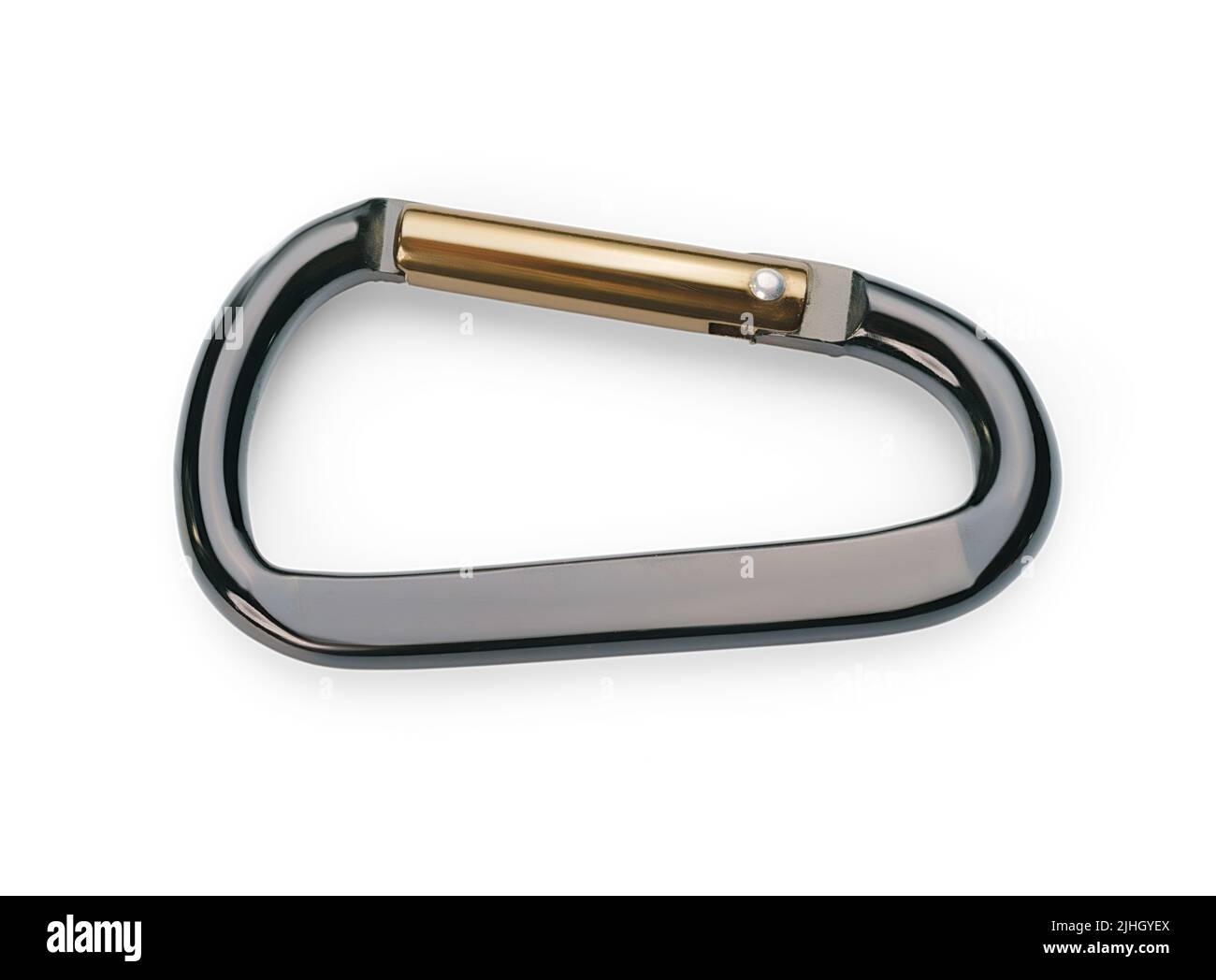Carabine métallique noire. Crochet à ressort isolé sur fond blanc, chemin d'écrêtage inclus Banque D'Images