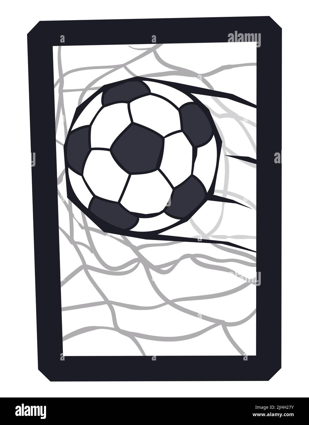 Design avec cadre carré, filet et ballon de football entrant dans un but. Illustration de Vecteur