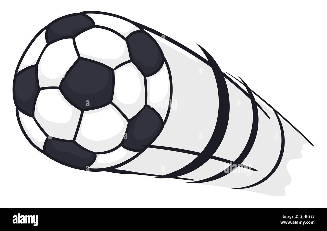 Ballon de football volant à grande vitesse avec lignes de mouvement. Design de style dessin animé. Illustration de Vecteur