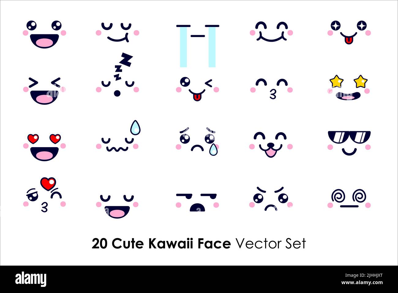 Joli dessin animé des expressions du visage kawaii avec ensemble de vecteurs de style Chibi Illustration de Vecteur