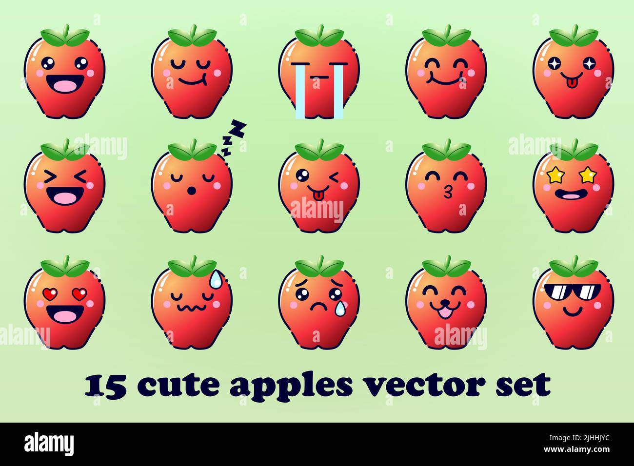 Joli dessin animé aux fruits avec des visages kawaii et un ensemble de style chibi Emoticon Vector Illustration de Vecteur