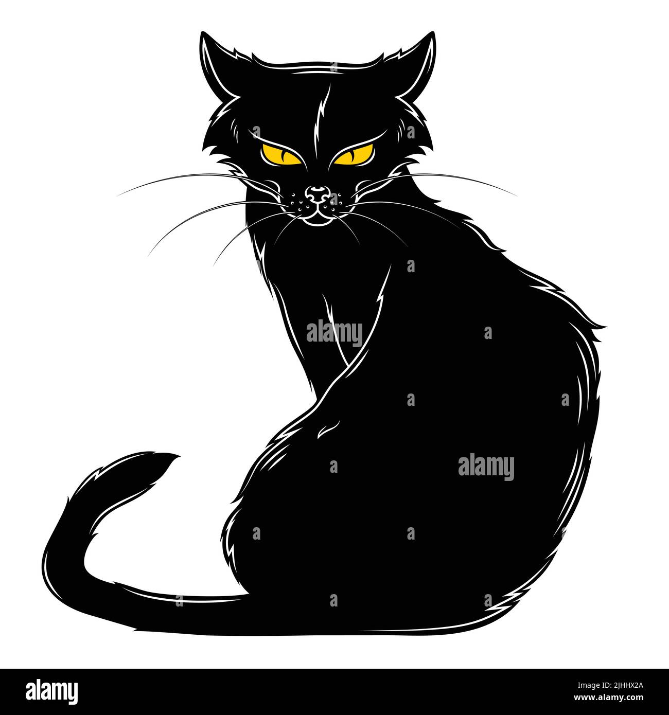 Motif chat noir vectoriel, chat noir malchanceux, mascotte sorcière sur Halloween. Illustration de Vecteur
