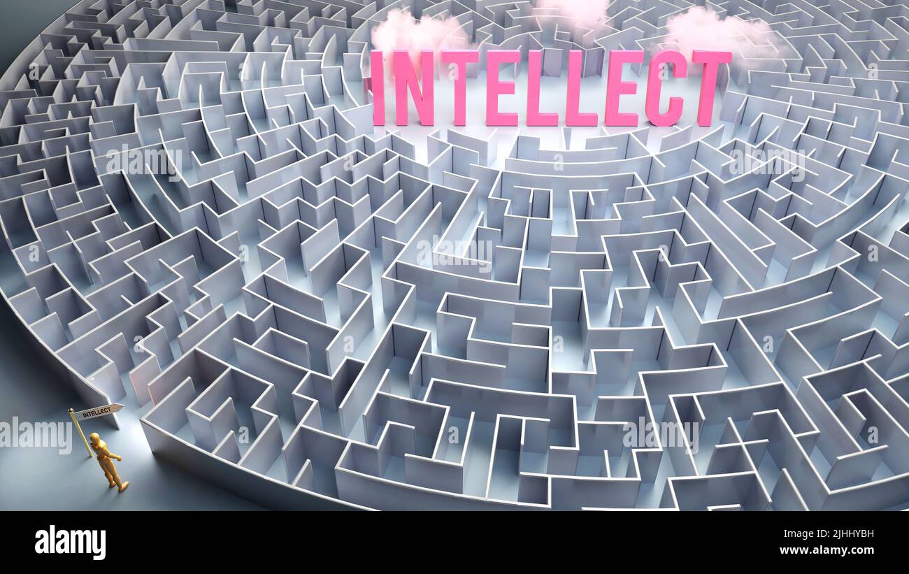 L'intellect et un chemin difficile, la confusion et la frustration dans la recherche, le voyage difficile qui mène à l'intellect,3D illustration Banque D'Images