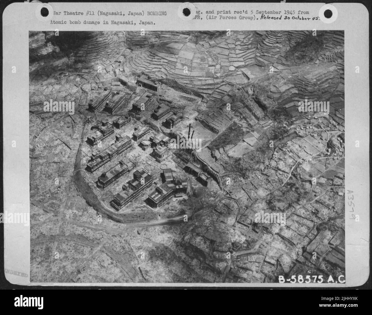 Dégâts à la bombe atomique à Nagasaki, Japon. Banque D'Images