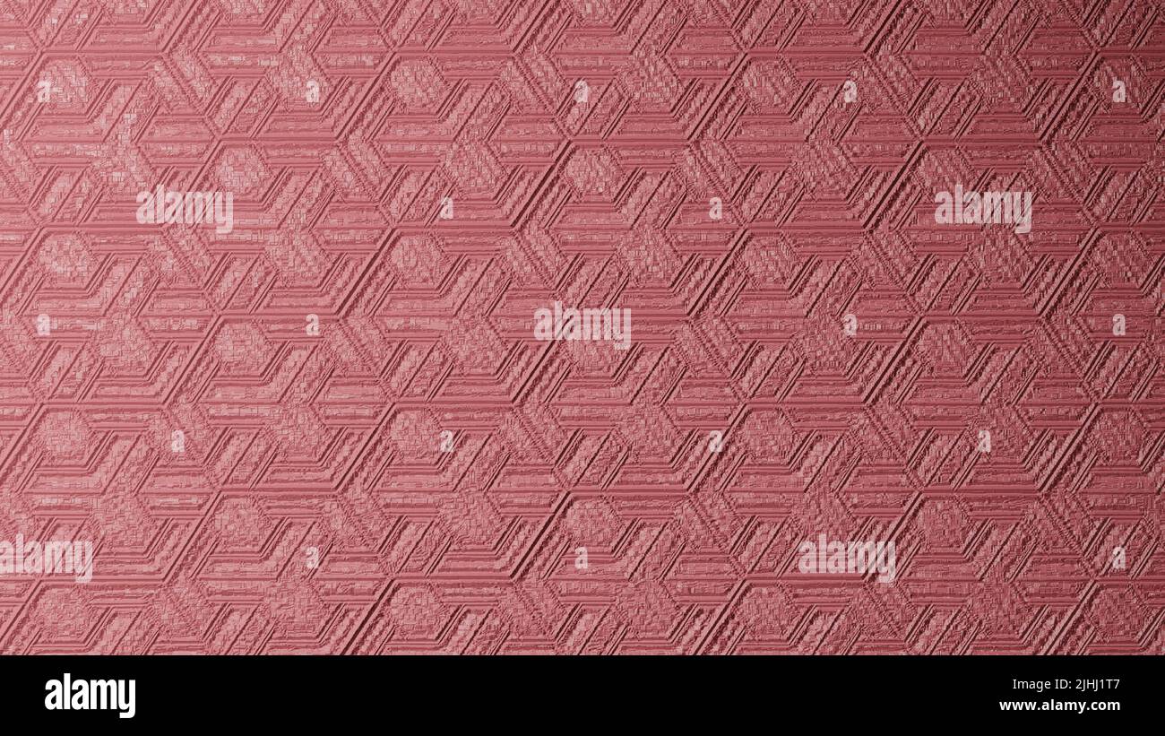 3D rendu. Texture rouge ou rose avec motif d'hexagones. Sculptures murales hexagonales. Motif icosaèdre sur le mur. Formes géométriques répétées sur un W. Banque D'Images