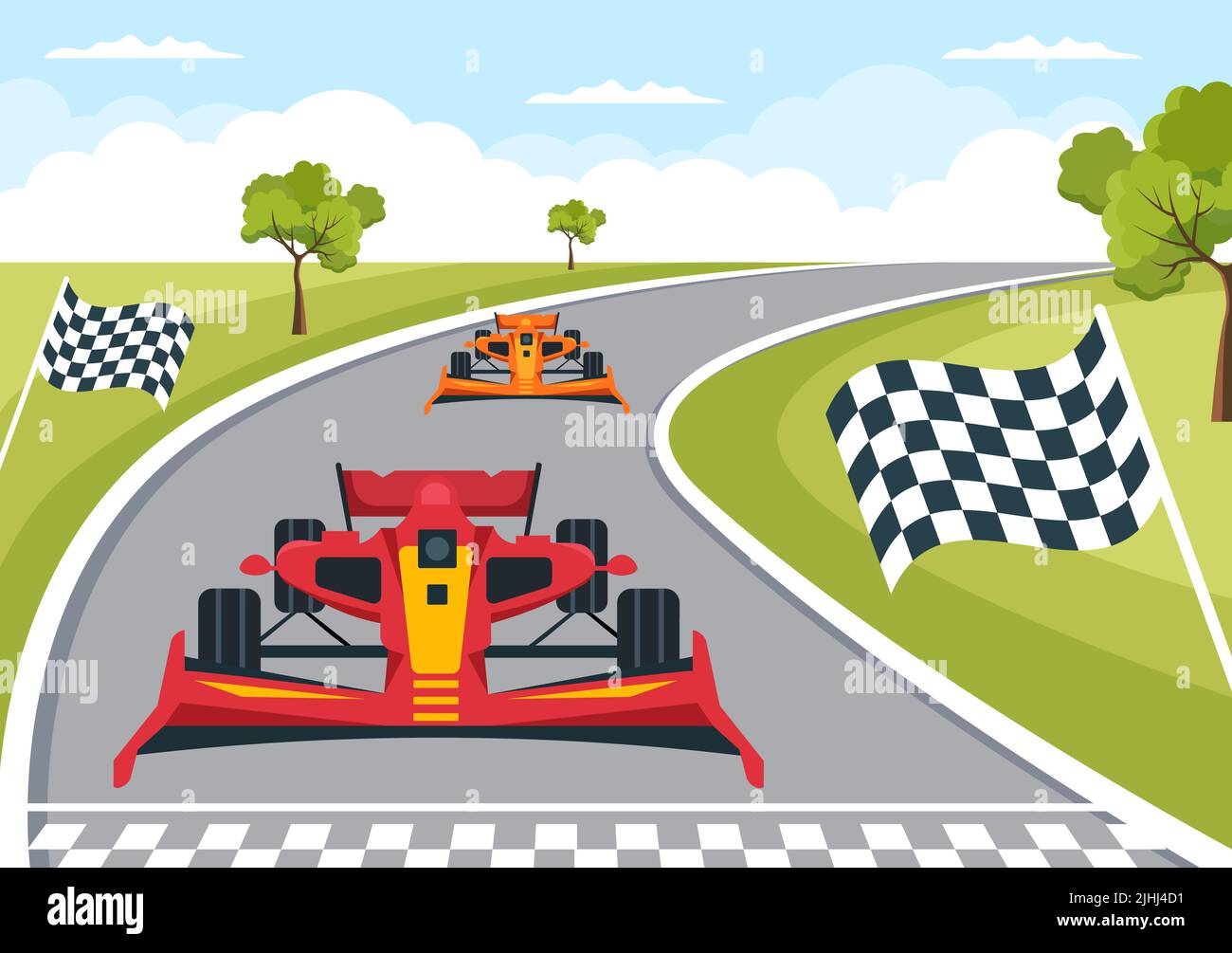 Formula Racing Sport car Reach sur le circuit de course The Finish Line Cartoon Illustration pour gagner le championnat en conception plate Illustration de Vecteur