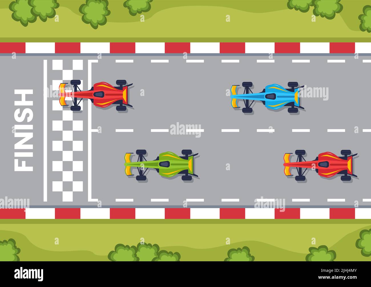 Formula Racing Sport car Reach sur le circuit de course The Finish Line Cartoon Illustration pour gagner le championnat en conception plate Illustration de Vecteur