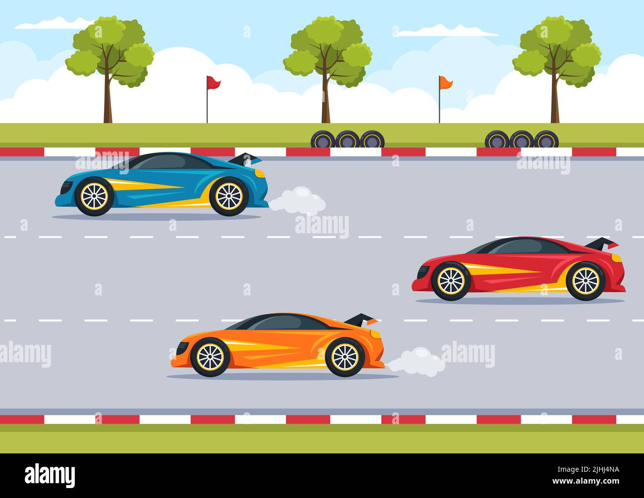 Formula Racing Sport car Reach sur le circuit de course The Finish Line Cartoon Illustration pour gagner le championnat en conception plate Illustration de Vecteur