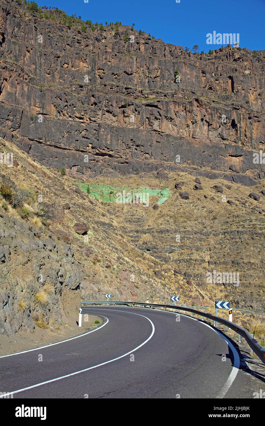 Turqouise couche verte d'hydrate de fer, dépôts dans la roche, Azulejos, Grand canari, îles Canaries, Espagne, Europe Banque D'Images