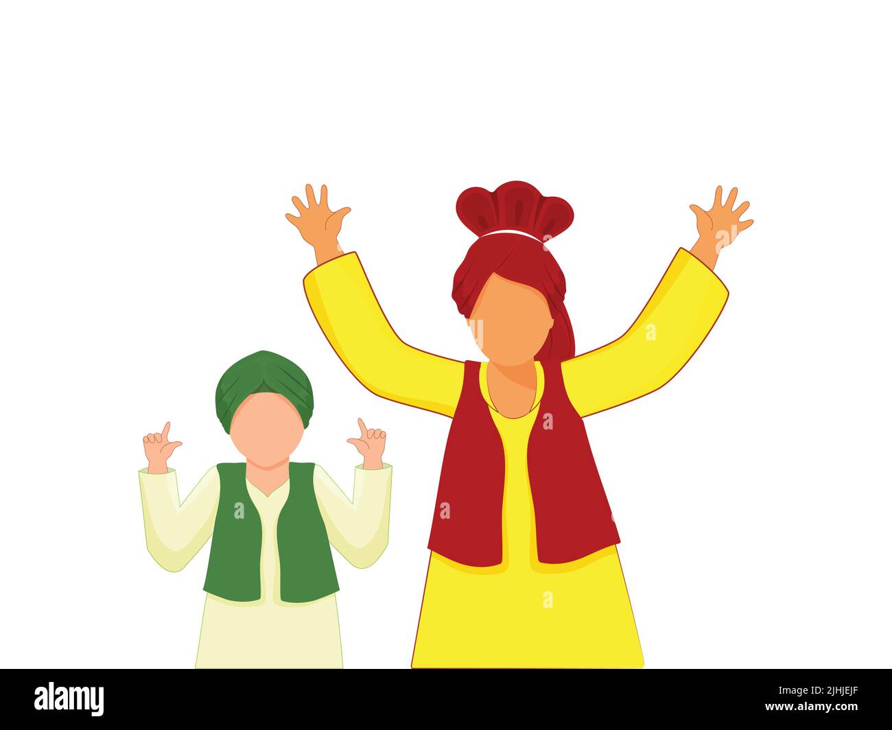 Pendjabi sans visage jeunes garçons faisant Bhangra sur fond blanc. Illustration de Vecteur