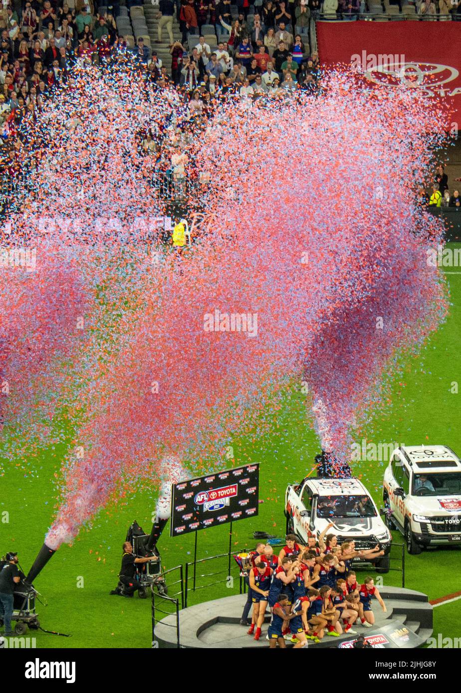 Fête post-match 2021 : finale de l'AFL au stade Optus de Perth, Australie occidentale. Banque D'Images