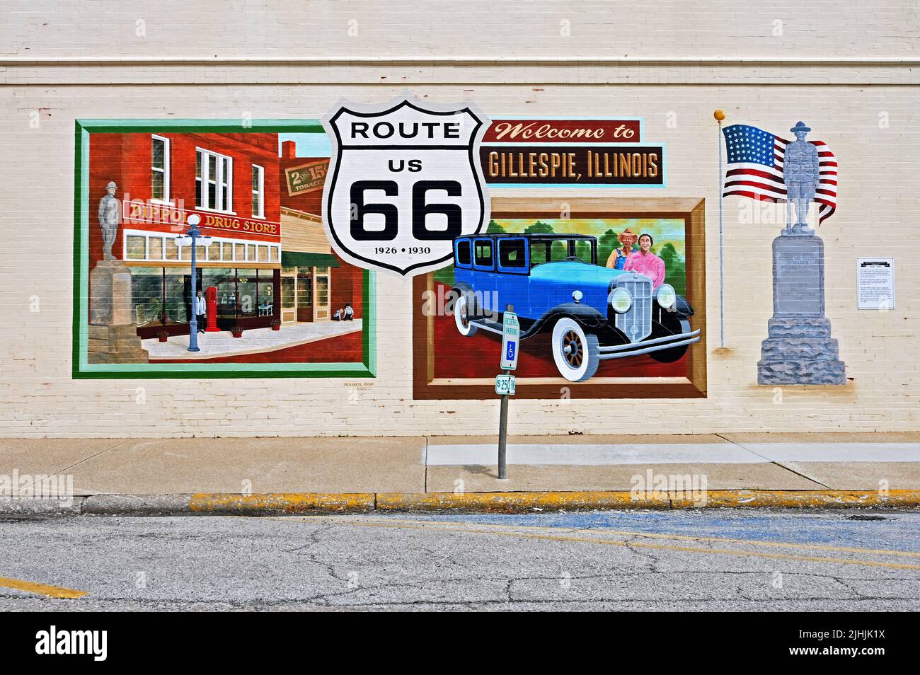 Route 66 murale à Gillespie, Illinois, États-Unis d'Amérique Banque D'Images