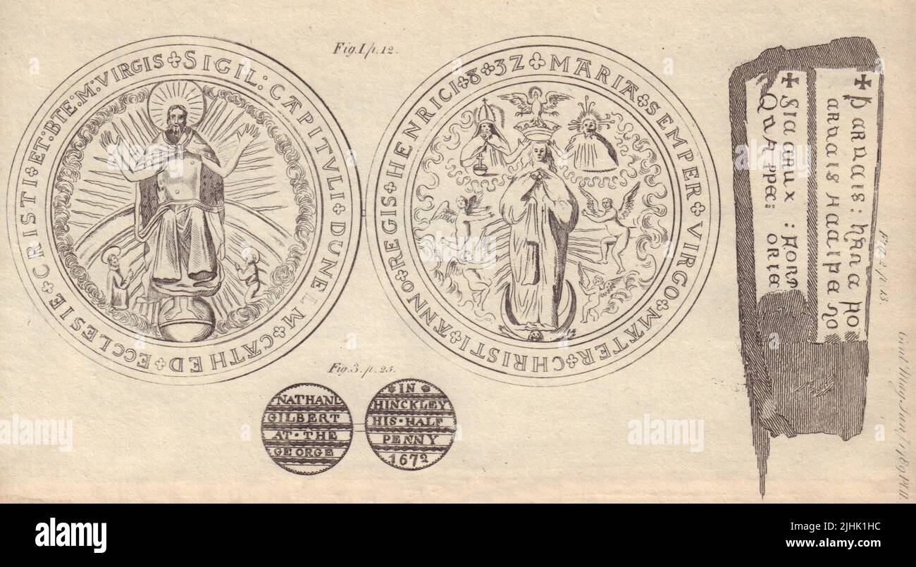 Sceau et inscription, cathédrale de Durham. Nathaniel Gilbert Hinckley 1789 Banque D'Images