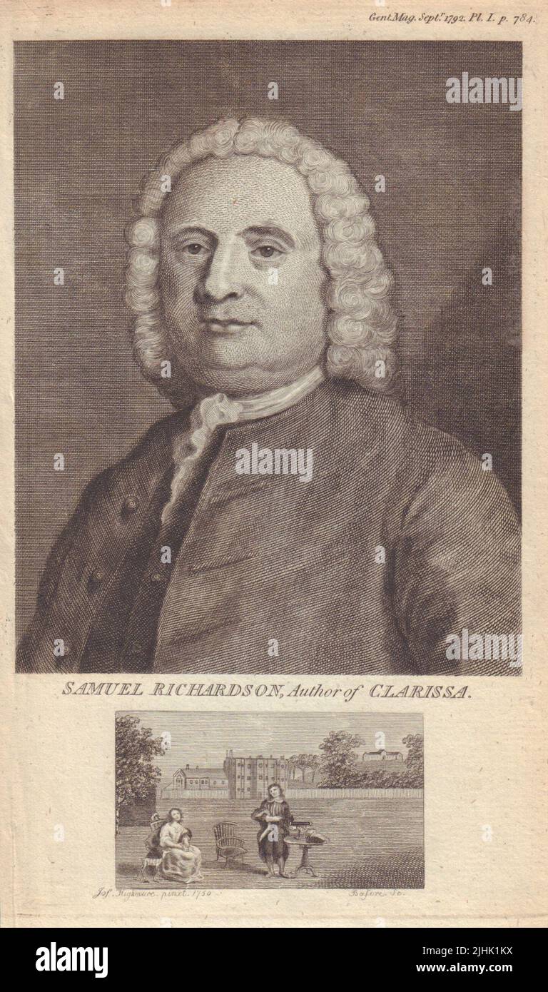 Portrait de Samuel Richardson, auteur de Clarissa 1792 vieux imprimé antique Banque D'Images