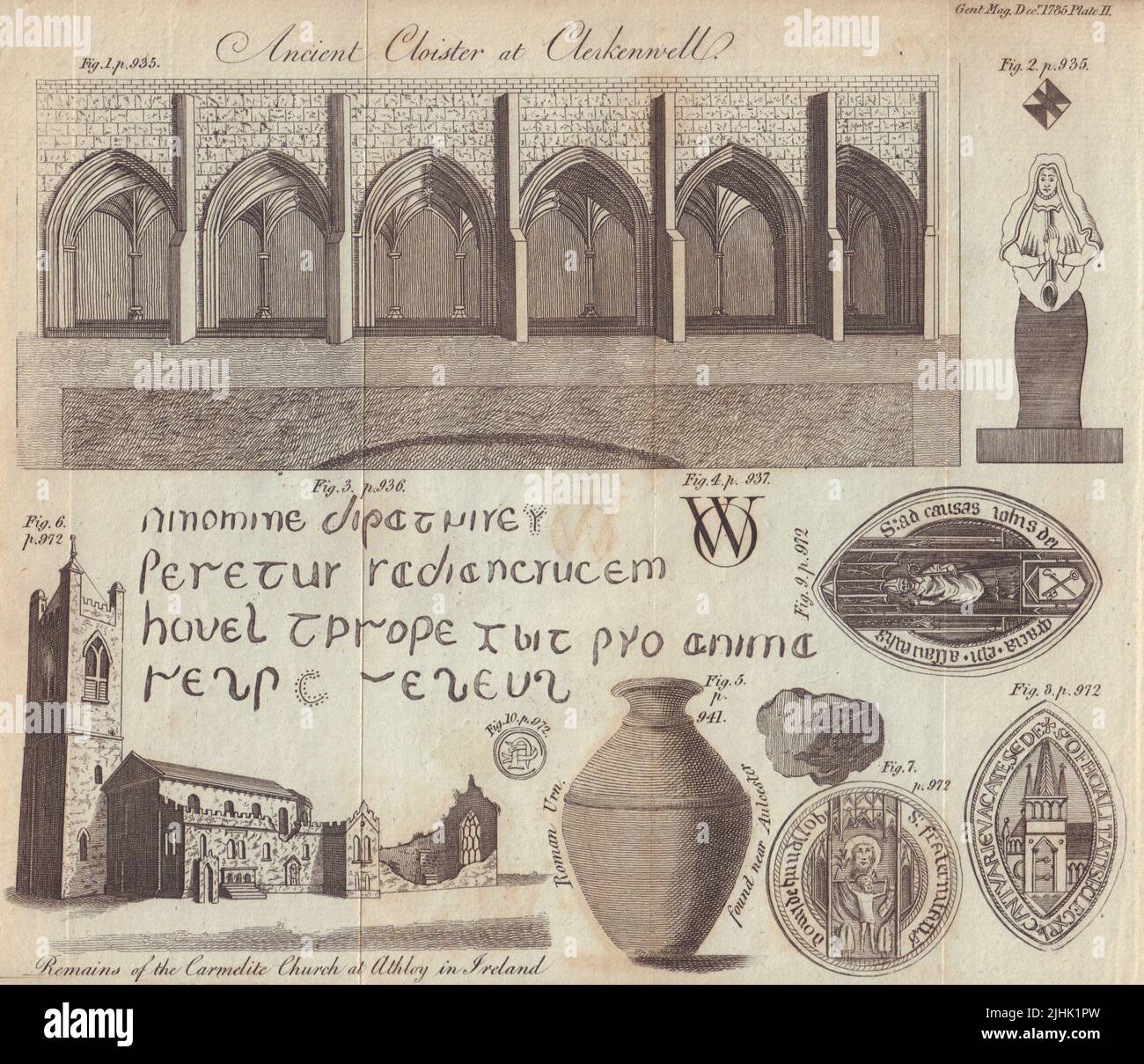Cloître de Clerkenwell. Aulcester. Eglise Saint James Carmélite, imprimé Athboy 1785 Banque D'Images