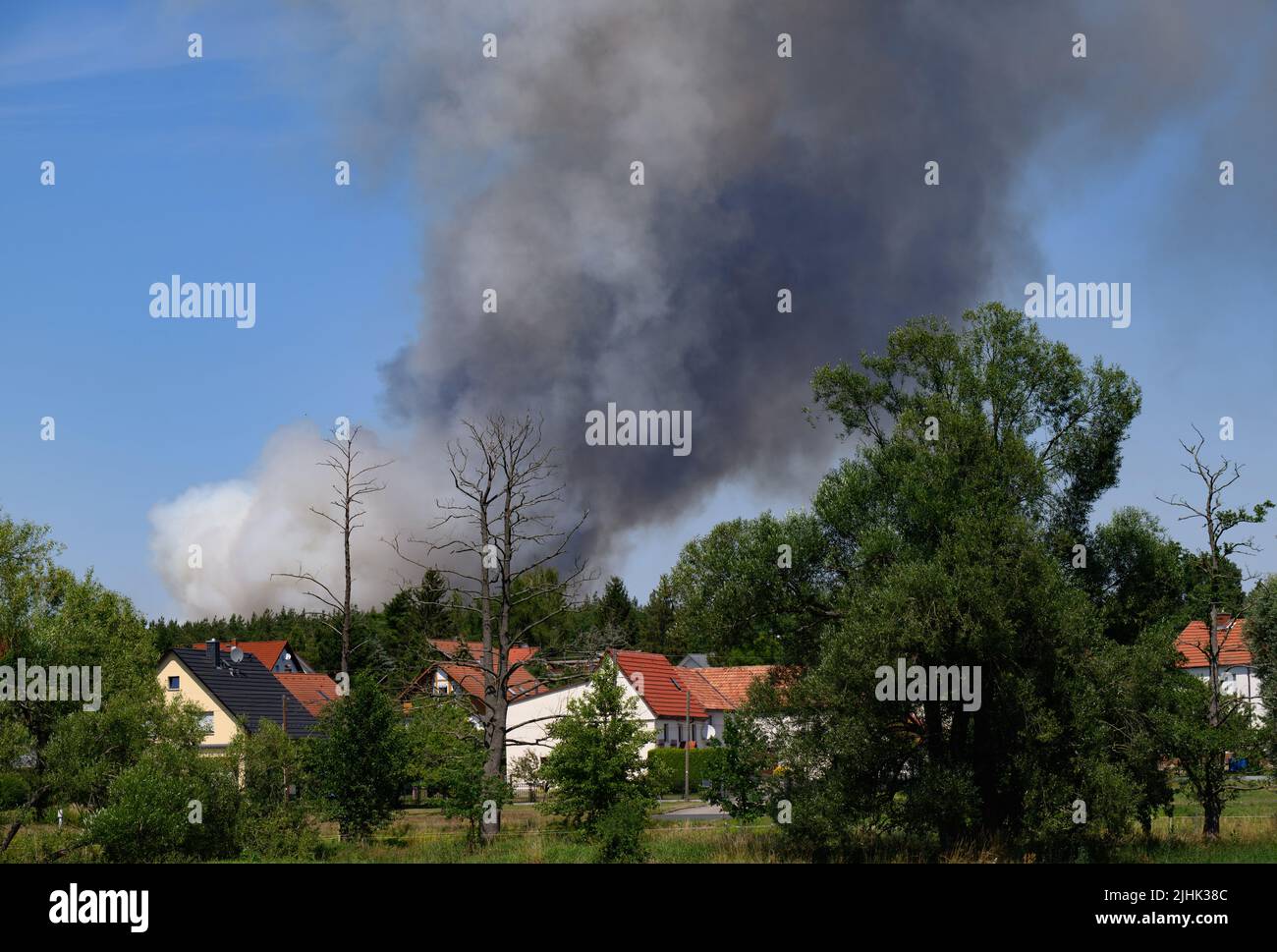 Dresde, Allemagne. 19th juillet 2022. La fumée s'élève d'une forêt près de Radeburg. Crédit : Robert Michael/dpa/Alay Live News Banque D'Images