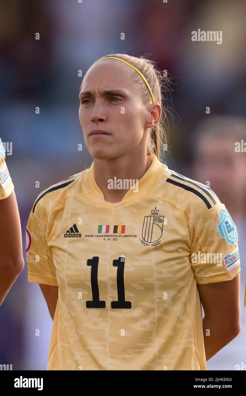 Janice Cayman (femmes de Belgique) lors du match des femmes de l'UEFA Euro England 2022 entre l'Italie 0-1 Belgique au stade de l'Académie de la ville de Manchester sur 18 juillet 2022 à Manchester, en Angleterre. Credit: Maurizio Borsari/AFLO/Alay Live News Banque D'Images