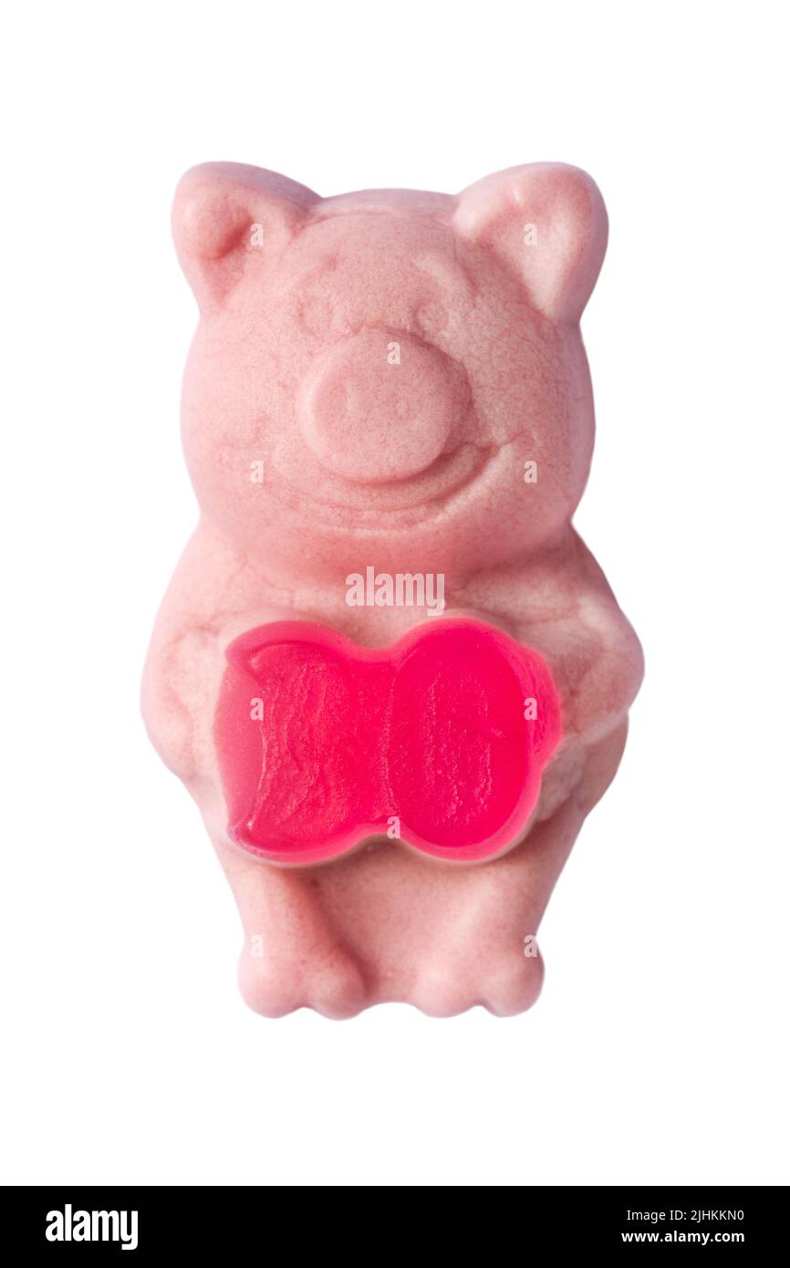 M&S Percy Pig Sweet Celebrating 30 ans Made with Real fruit Juice isolé sur fond blanc - édition limitée Banque D'Images