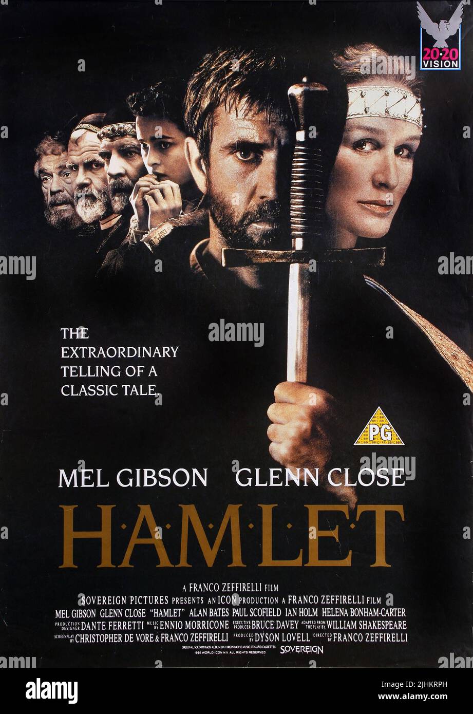 PAUL SCOFIELD, Ian Holm, Alan Bates, Helena Bonham Carter, Mel Gibson, GLENN CLOSE, hameau, 1990 POSTER Banque D'Images