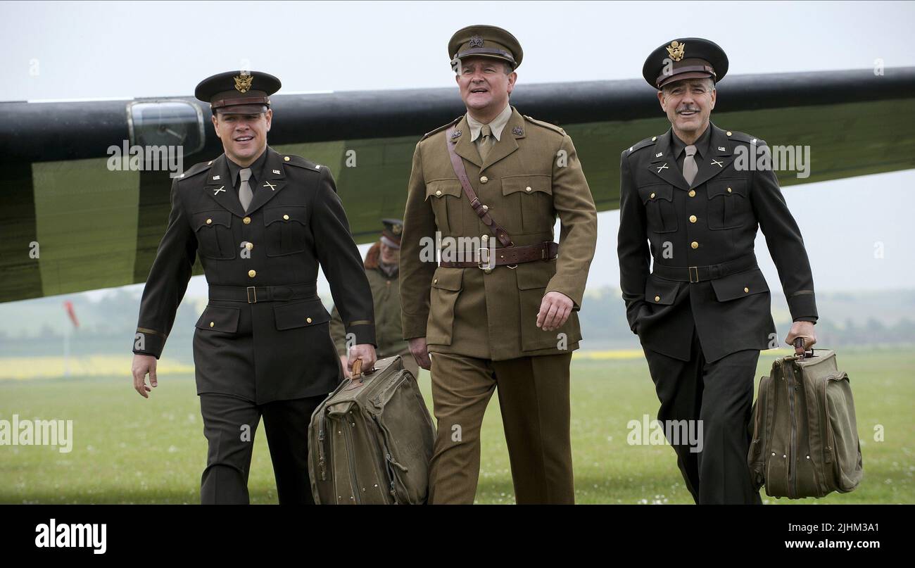 MATT DAMON, Hugh Bonneville, GEORGE CLOONEY, LES MONUMENTS MEN, 2014 Banque D'Images