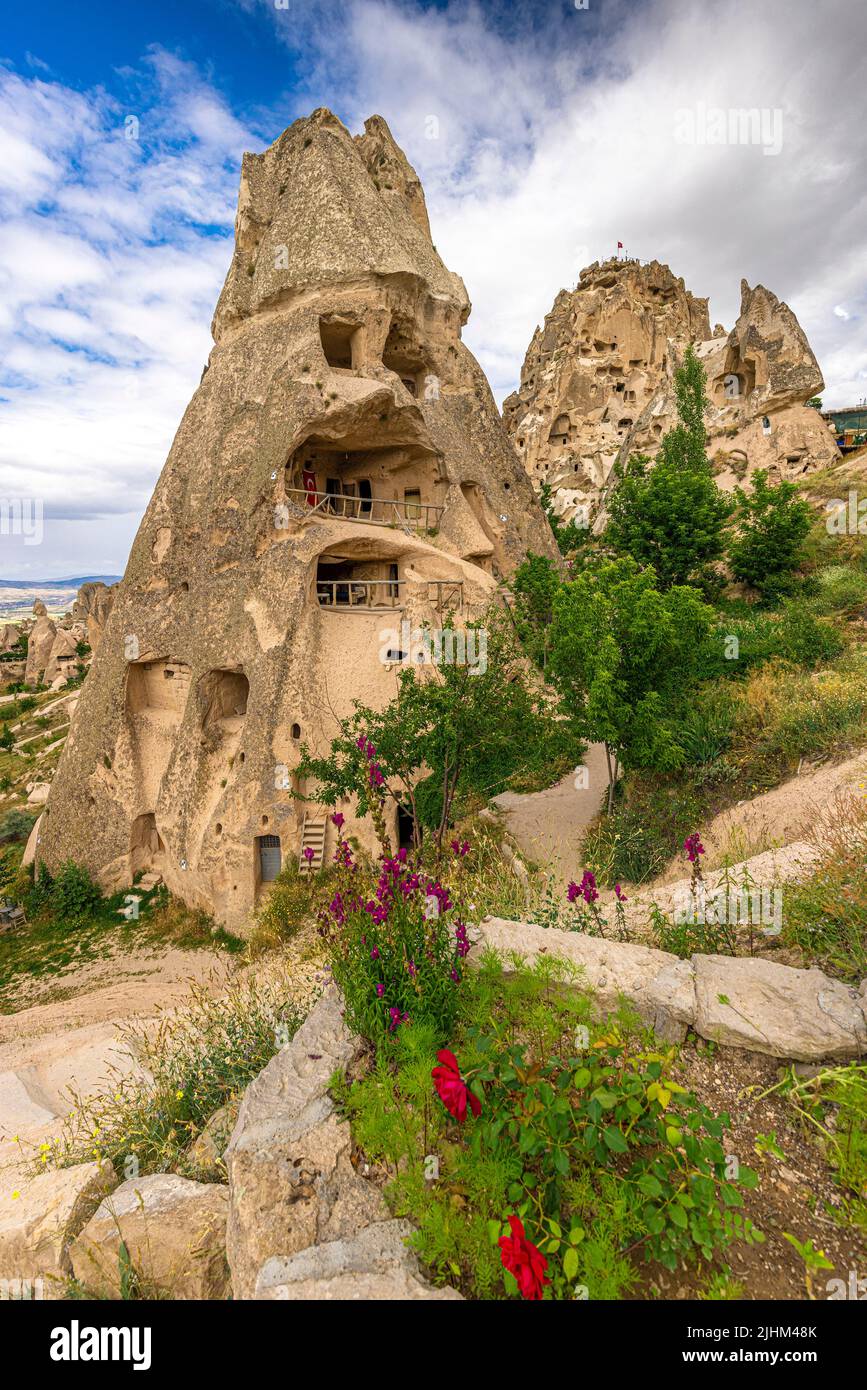 vue sur le château d'uchisar en cappadoce, turquie Banque D'Images