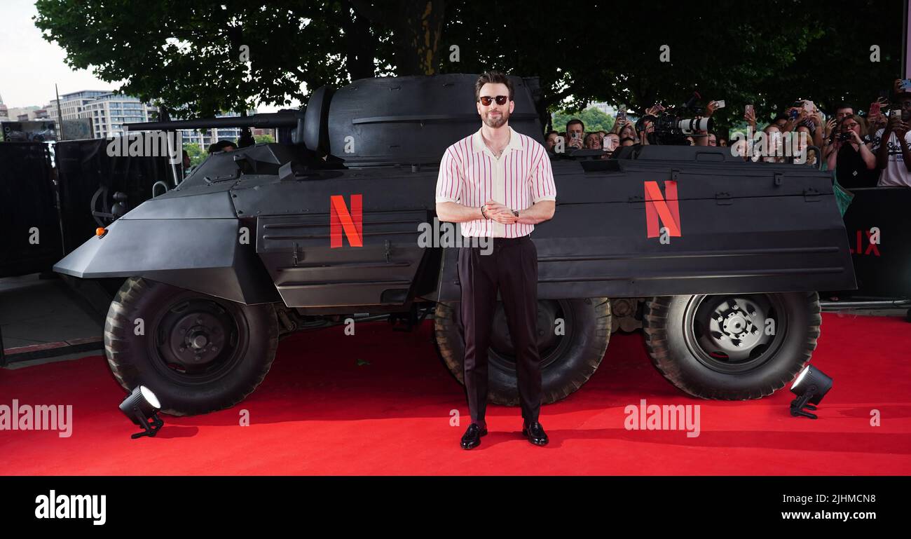 Chris Evans arrive à la projection spéciale du Gray Man au BFI Southbank à Londres. Date de la photo: Mardi 19 juillet 2022. Banque D'Images