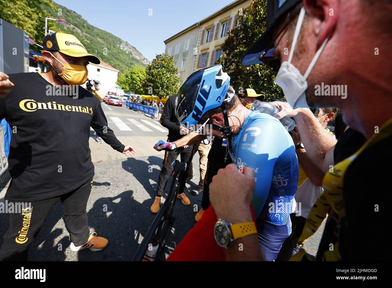 Le canadien Hugo Houle d'Israël-Premier Tech célèbre après avoir remporté la huitième étape de la course cycliste Tour de France, de Carcassonne à Foix (179km), en France, le mardi 19 juillet 2022. Le Tour de France de cette année a lieu du 01 au 24 juillet 2022. PISCINE LUCA BETTINI Banque D'Images