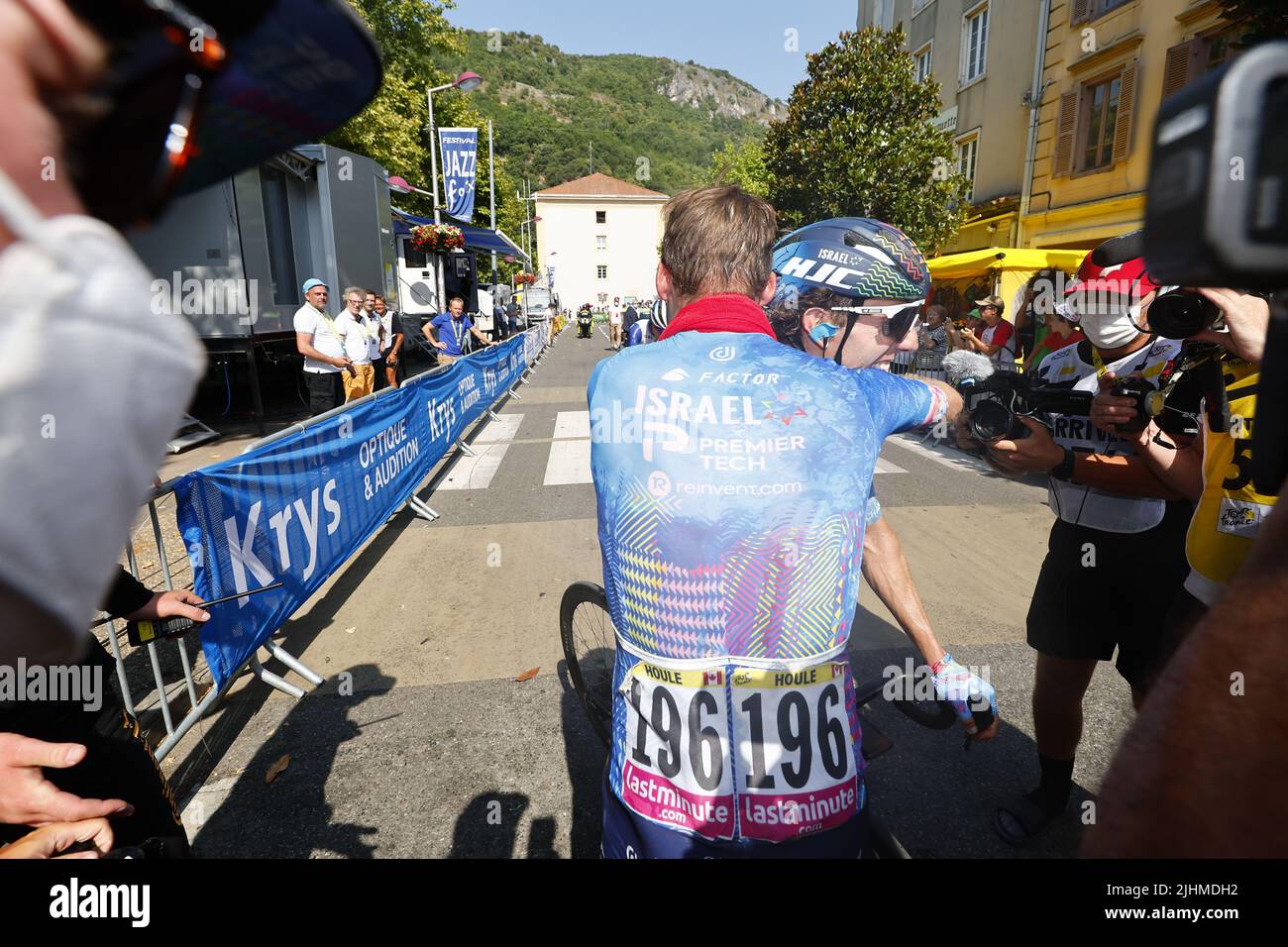 Le canadien Hugo Houle d'Israël-Premier Tech célèbre après avoir remporté la huitième étape de la course cycliste Tour de France, de Carcassonne à Foix (179km), en France, le mardi 19 juillet 2022. Le Tour de France de cette année a lieu du 01 au 24 juillet 2022. PISCINE LUCA BETTINI Banque D'Images