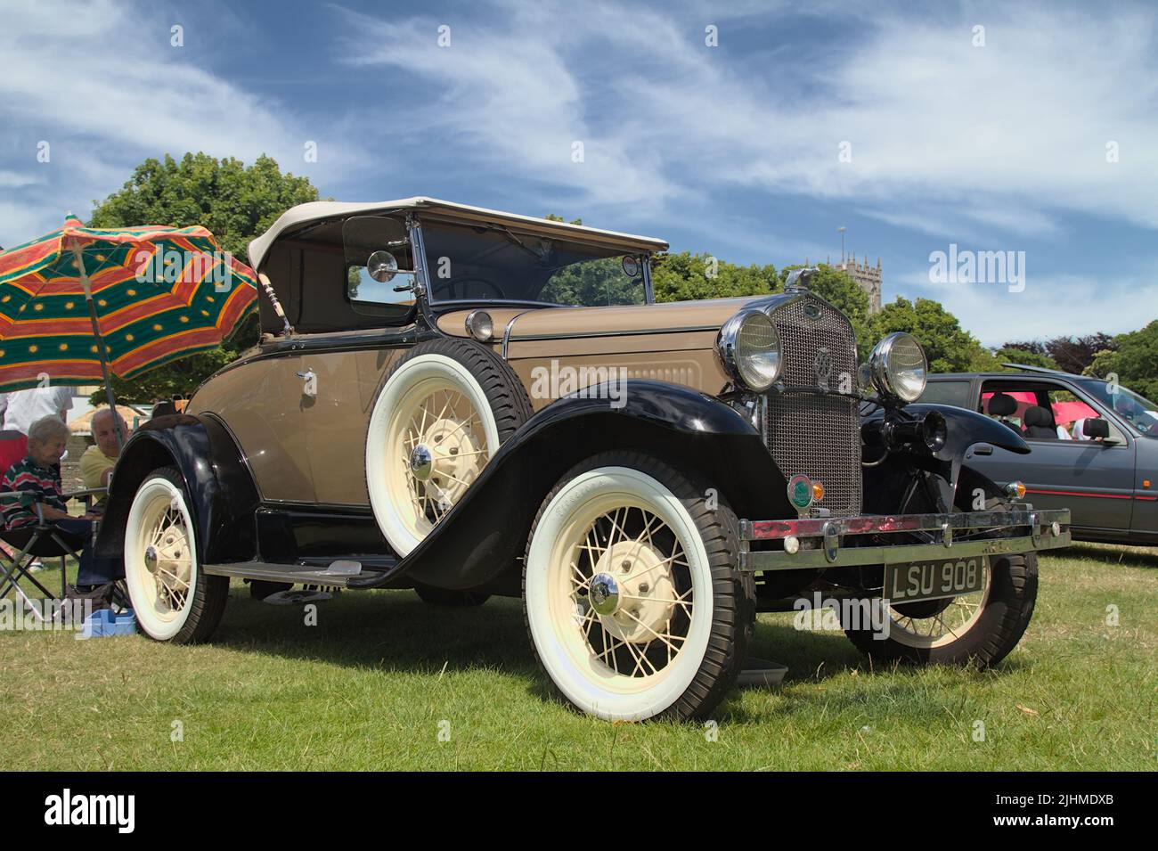Vue latérale d'Un Ford modèle A 1930 Deluxe Roadster Vintage Classic Cabriolet Motor car, Christchurch, Royaume-Uni Banque D'Images