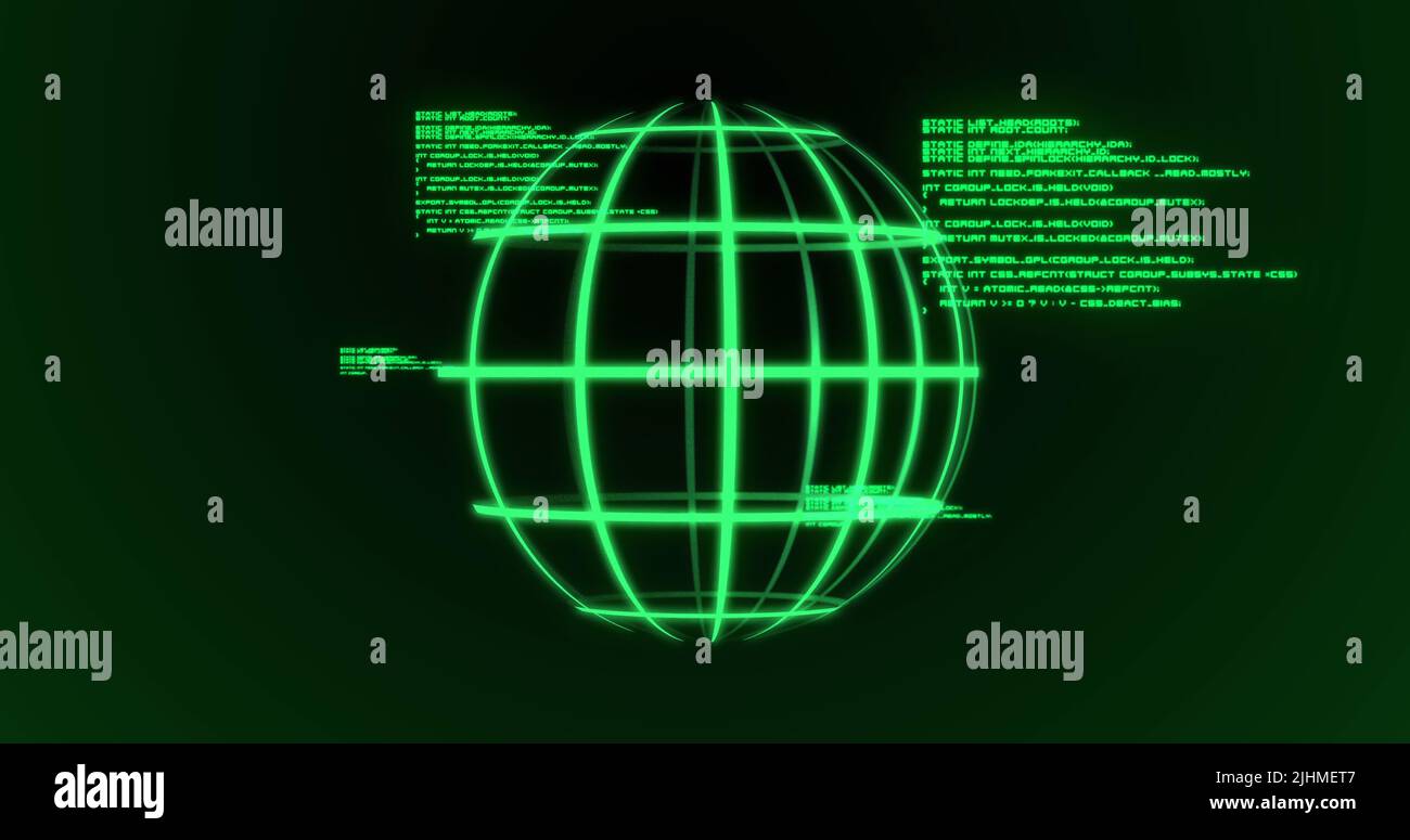 Image du globe et traitement des données sur fond vert foncé Banque D'Images