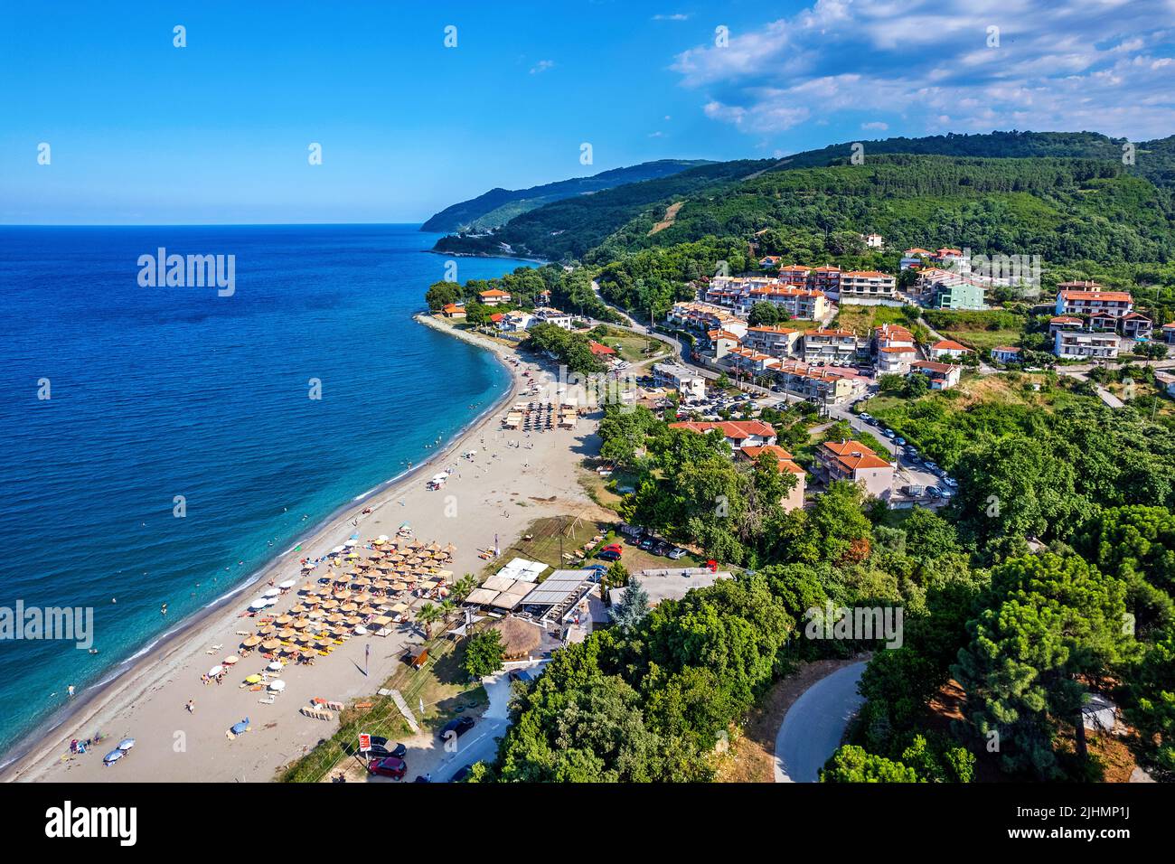 Une des plages du village de Koutsoupia, municipalité d'Agia, Larissa, Thessalie, Grèce. Banque D'Images