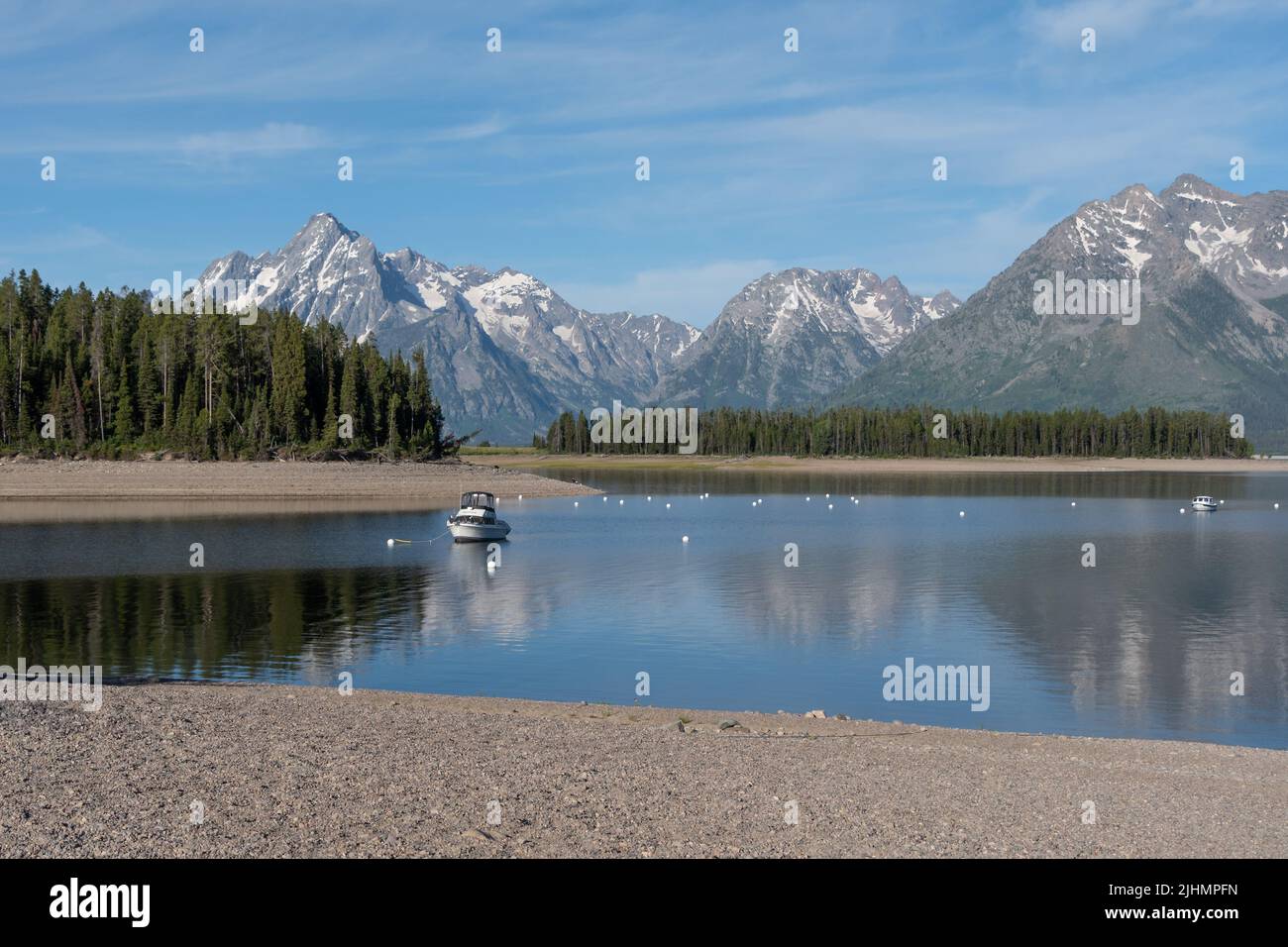 Tôt le matin au lac Jackson dans le parc national de Grand Teton, Wyoming. Banque D'Images