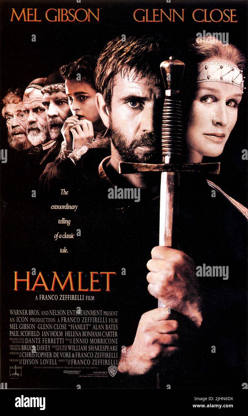 PAUL SCOFIELD, Ian Holm, Alan Bates, Helena Bonham Carter, Mel Gibson, GLENN CLOSE, hameau, 1990 POSTER Banque D'Images