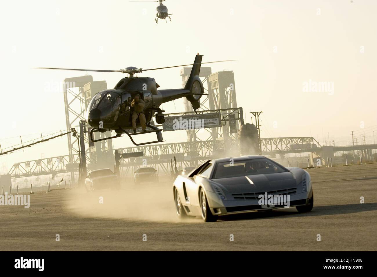 Hélicoptère, scène de poursuite de voiture, l'île, 2005 Banque D'Images