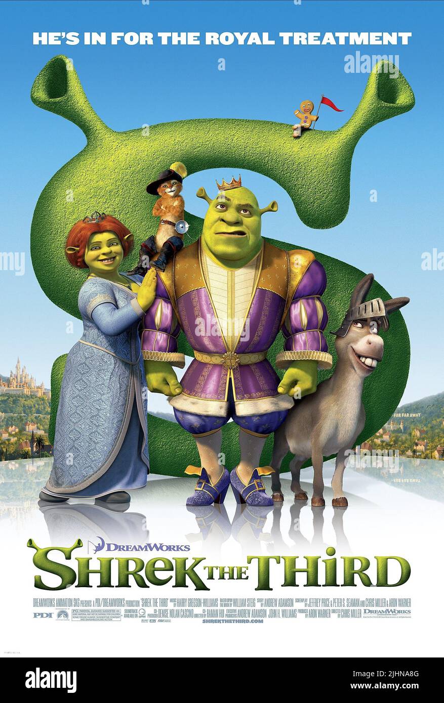 La princesse Fiona, Le Chat Botté, Shrek, l'Âne, l'affiche de Shrek le troisième, 2007 Banque D'Images
