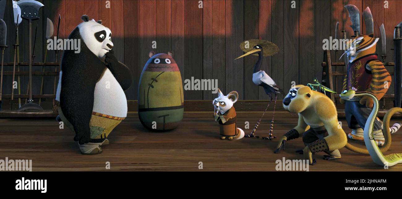 PO LE PANDA, maître Shifu, grue, SINGE Maître Maître, maître, maître MANTIS TIGRESSE, MASTER VIPER, Kung Fu Panda, 2008 Banque D'Images