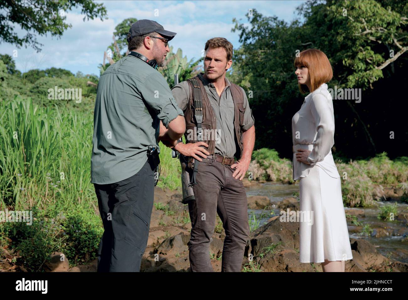COLIN TREVORROW, CHRIS PRATT, Bryce Dallas Howard, JURASSIC WORLD, 2015 Banque D'Images