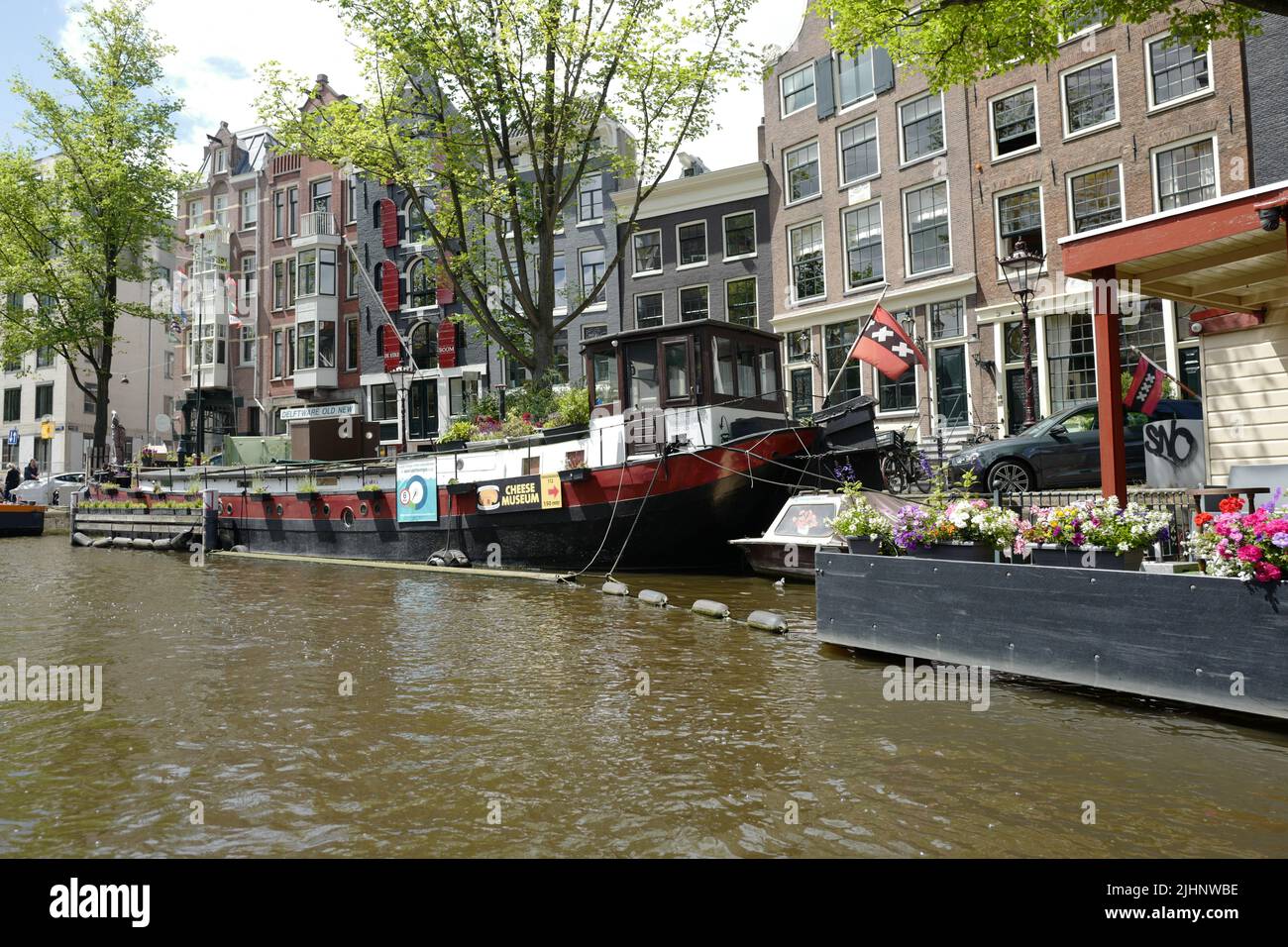 Barges à Prinsengracht à Amsterdam Banque D'Images