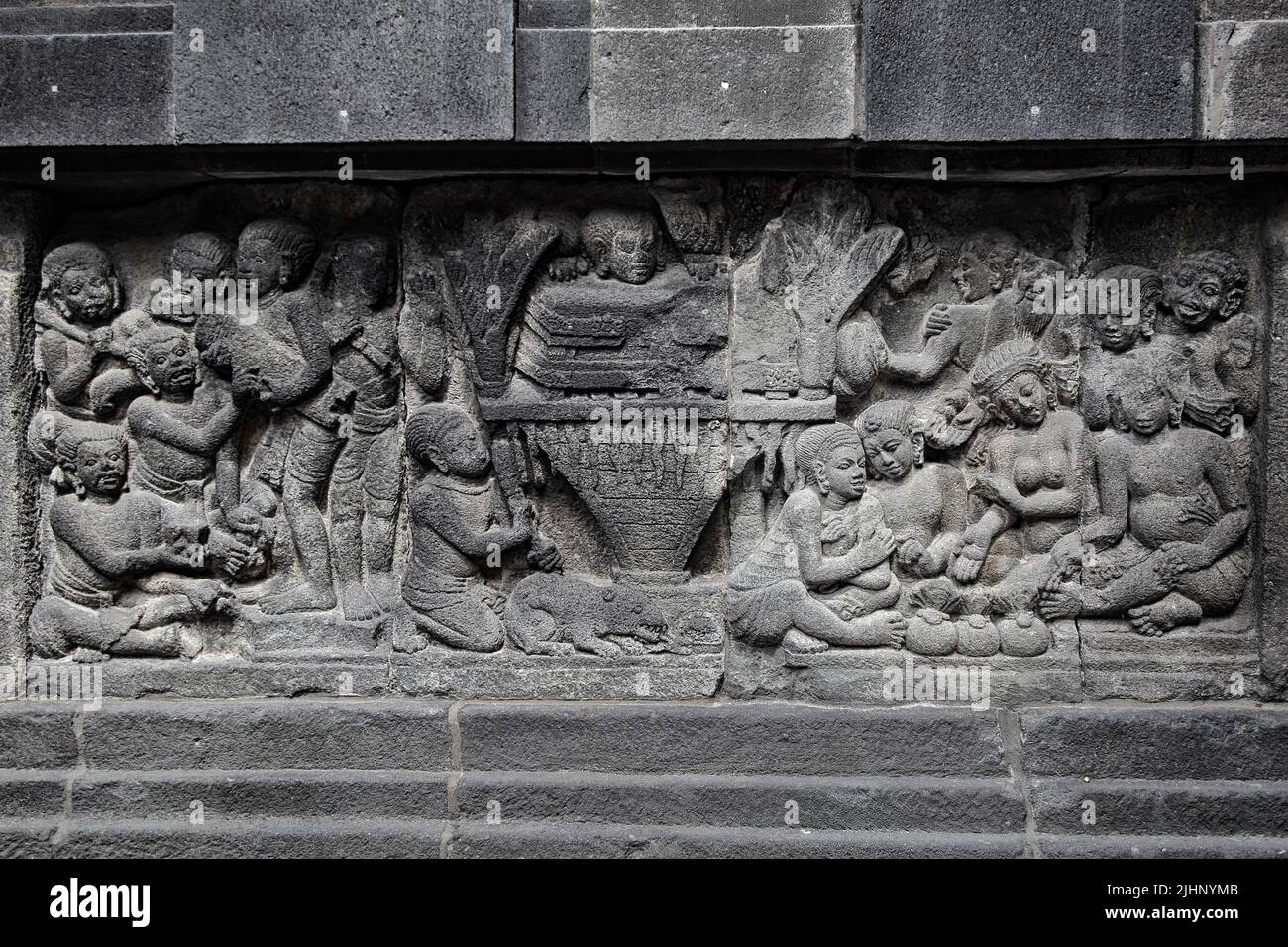 Relief à Candi Prambanan, Temple de Prambanan, Yogyakarta, centre de Java Indonésie Banque D'Images