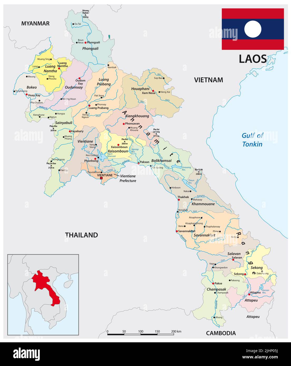 République démocratique populaire lao carte des vecteurs administratifs Banque D'Images
