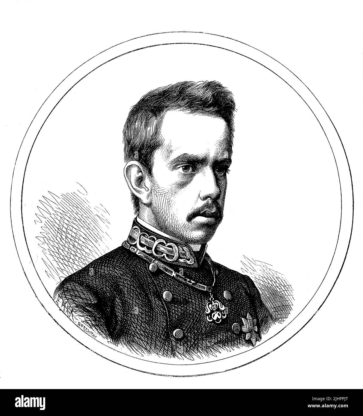 Umberto I. von Italien, Umberto Ranieri Carlo Emanuele Giovanni Maria Ferdinando Eugenio di Savoia, 1844 - 1900, König von Italien vom 9. Januar 1878 bis zu seiner Ermordung am 29. Juli 1900 / Umberto I d'Italie, Umberto Ranieri Carlo Emanuele Giovanni Maria Ferdinando Eugenio di Savoia, 1844 - 1900, Roi d'Italie du 9 janvier 1878 jusqu'à son assassinat le 29 juillet 1900, Historisch, restaurierte numérique Reproduktion einer Originalvorlage aus dem 19. Jahrhundert, genaues Originaldatum nicht bekannt, Banque D'Images
