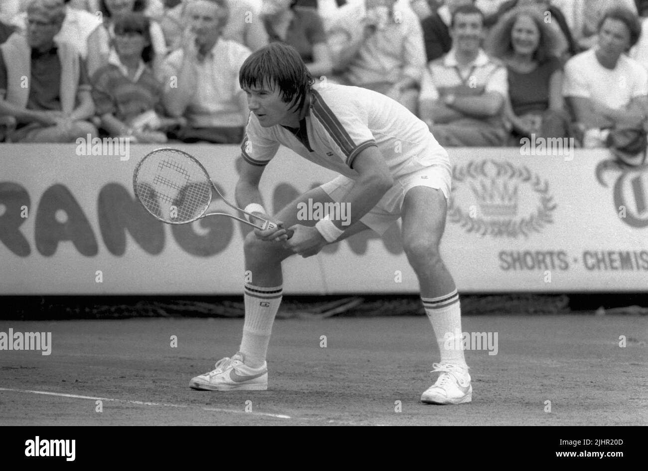 Le joueur américain de tennis Jimmy Connors, participant à la demi-finale masculine de l'Open de France (contre Paraguayan Victor Pecci). Paris, stade Roland-Garros, juin 1979 Banque D'Images