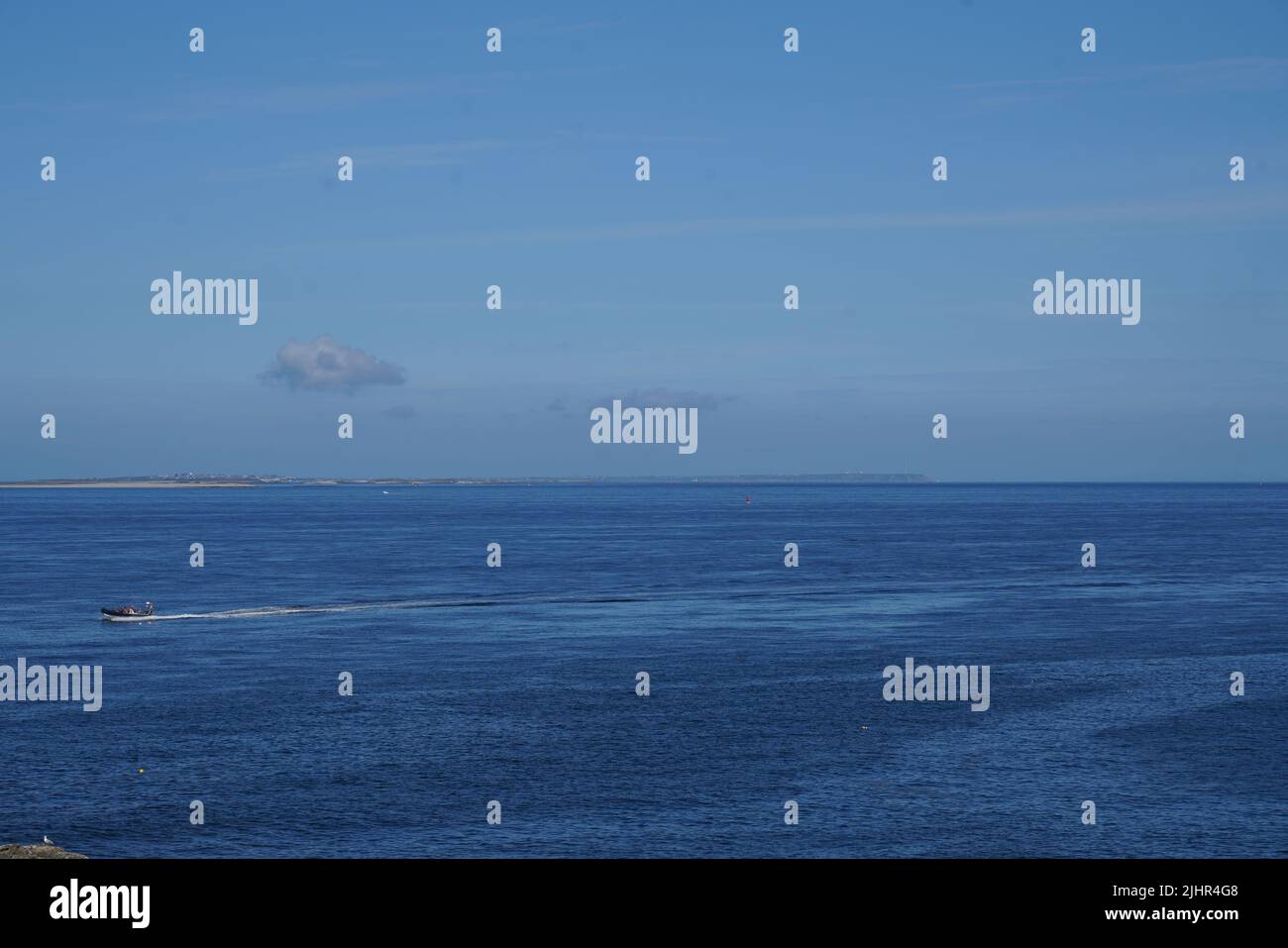 France, Bretagne (Bretagne), pointe nord du Finistère, pays d'Iroise, pointe Saint-Mathieu, Plougonvelin, Île d'Ouessant au loin Banque D'Images