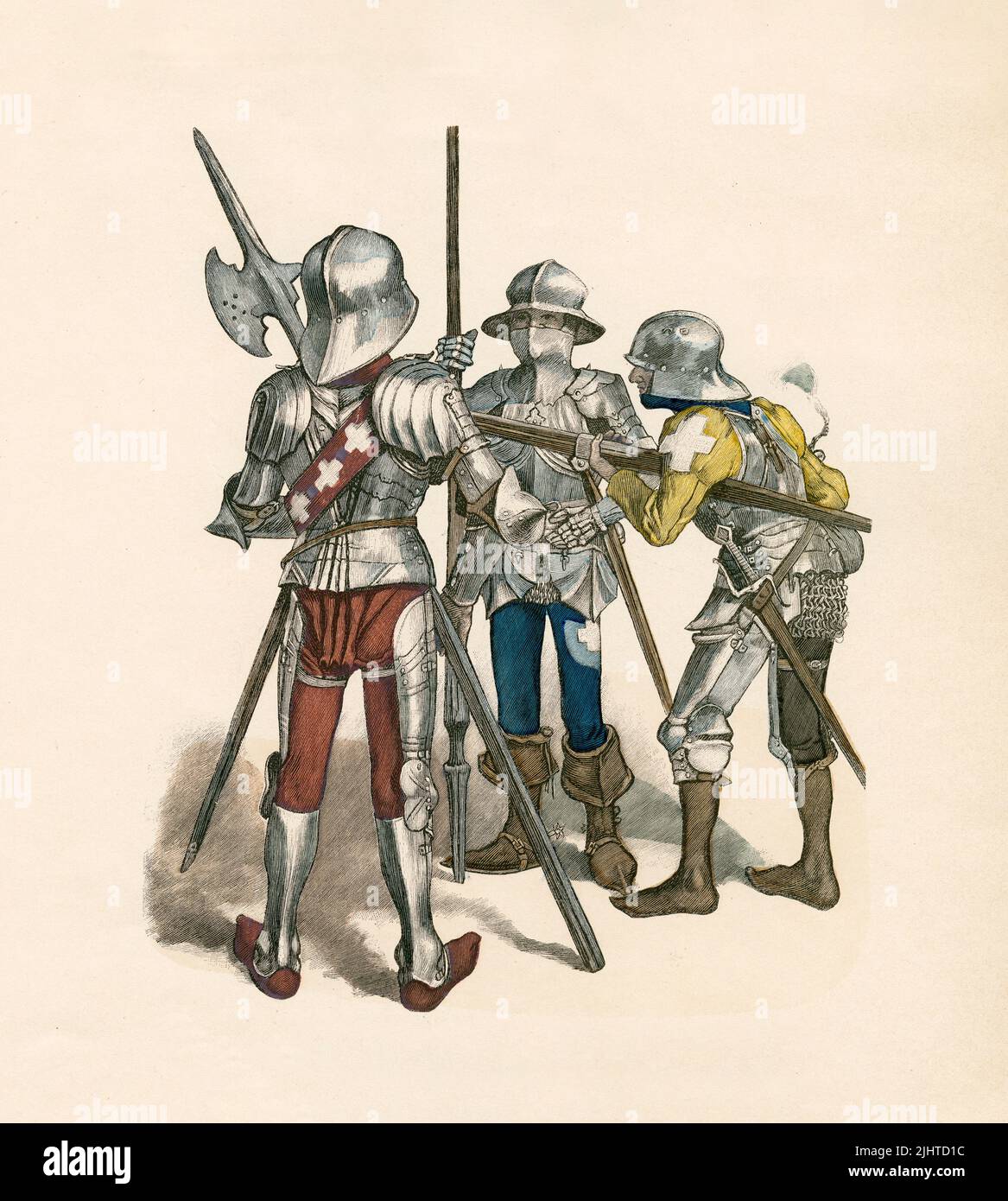Sergent, Soldat monté, Rifleman, Costume militaire suisse, 15th siècle, Illustration, The History of Costume, Braun & Schneider, Munich, Allemagne, 1861-1880 Banque D'Images