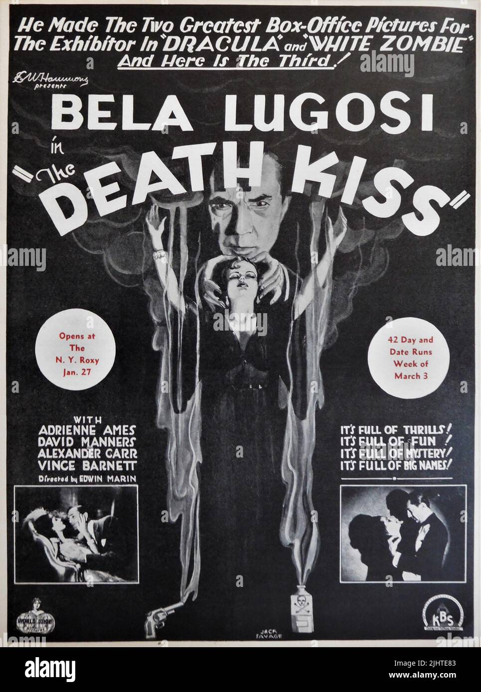 BELA LUGOSI ADRIENNE AMES et DAVID MANNERS dans LA MORT KISS 1932 réalisateur EDWIN L. MARIN livre Madelon St. Dennis K.B.S. Productions Inc. Produit aux studios California Tiffany / Sono Art - World Wide Pictures Banque D'Images