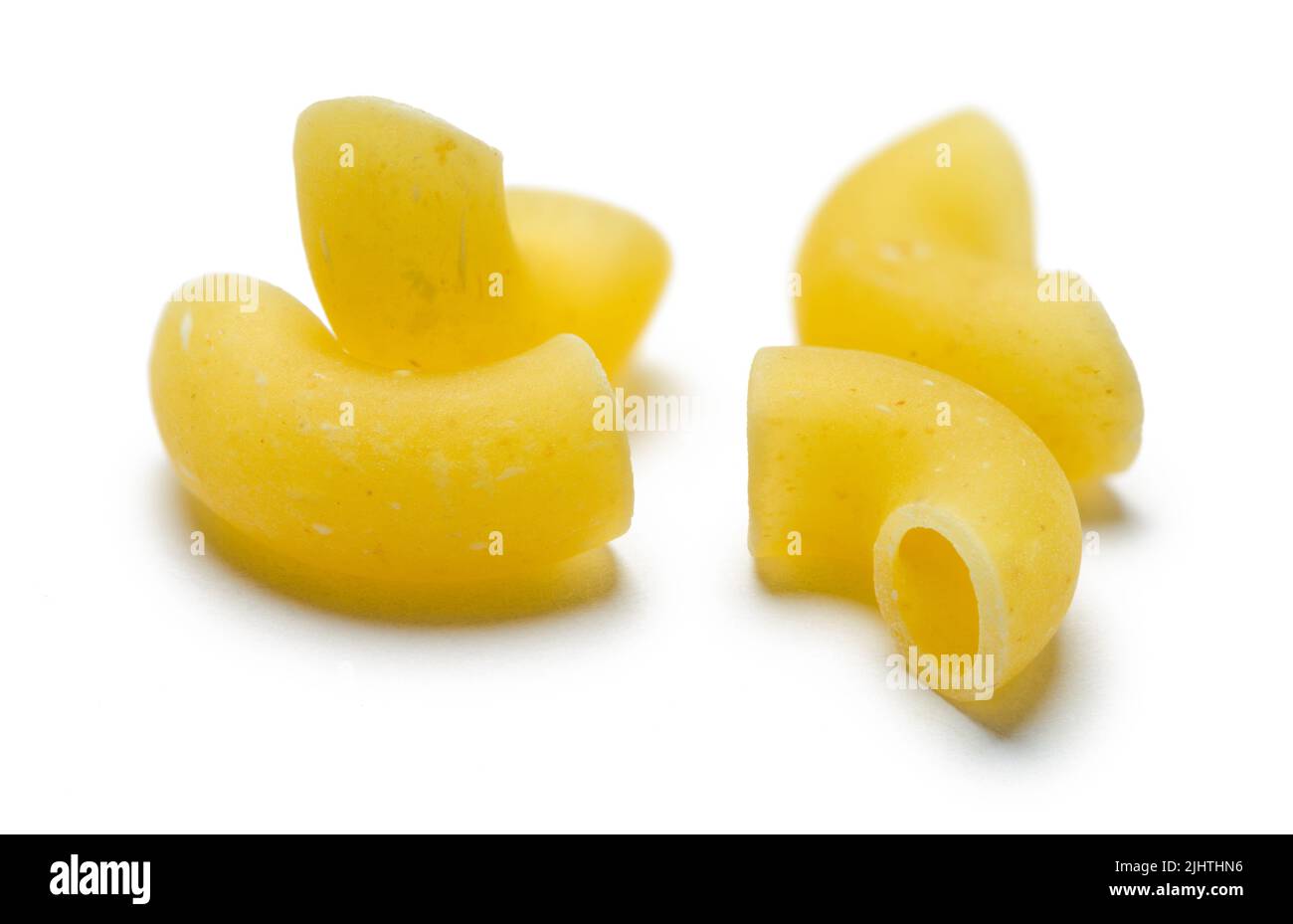 Elbow Macaroni pâtes nouilles coupées sur blanc. Banque D'Images