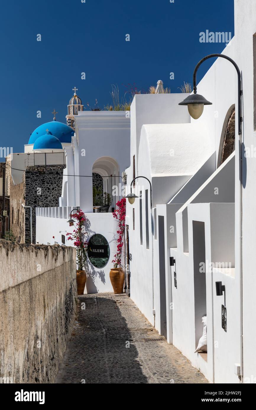 Extérieur du restaurant Selene Fira, Santorin, Cyclades, Grèce, Eurpoe. Banque D'Images